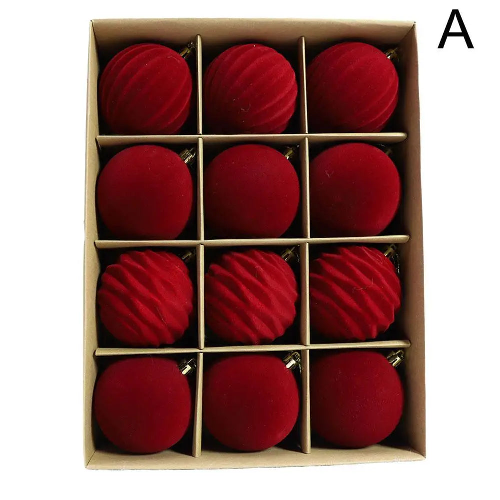 ✨ Luxury Flocked Velvet Tree Ornaments – 12 Pack