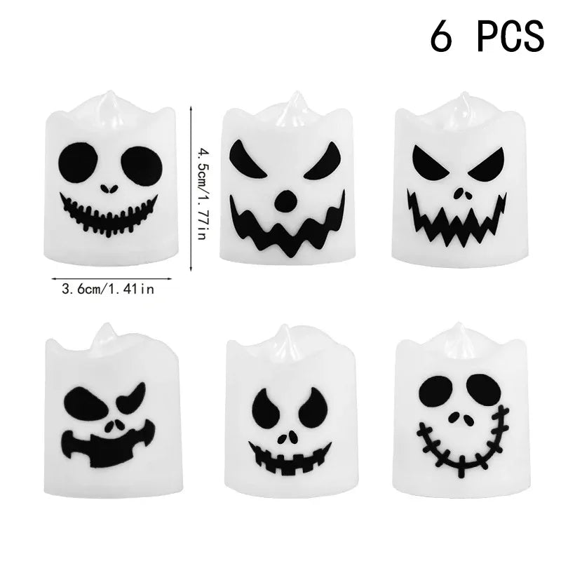 Haunting Glow LED Pumpkin & Ghost Candle Lights – 6pcs Halloween Decor Set