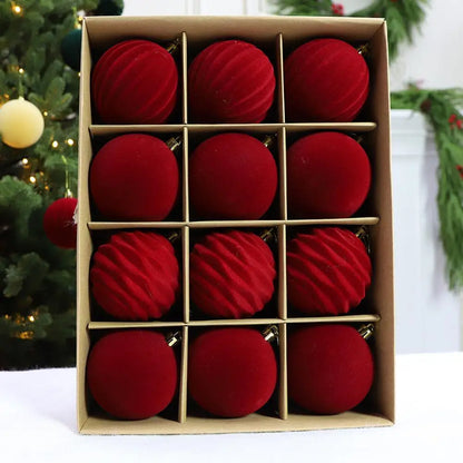 ✨ Luxury Flocked Velvet Tree Ornaments – 12 Pack