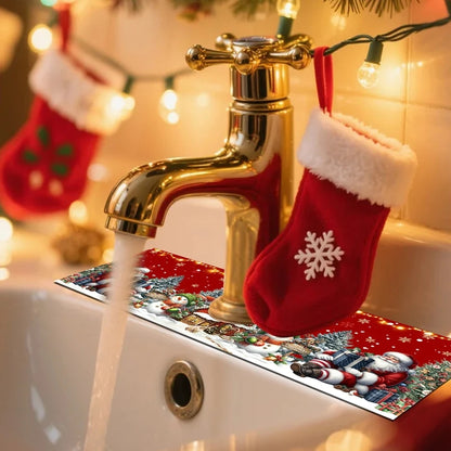 Merry Kitchen Protector – Holiday Faucet Mat & Ornament Décor