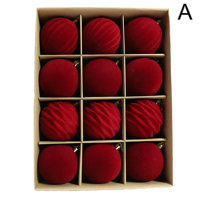 ✨ Luxury Flocked Velvet Tree Ornaments – 12 Pack