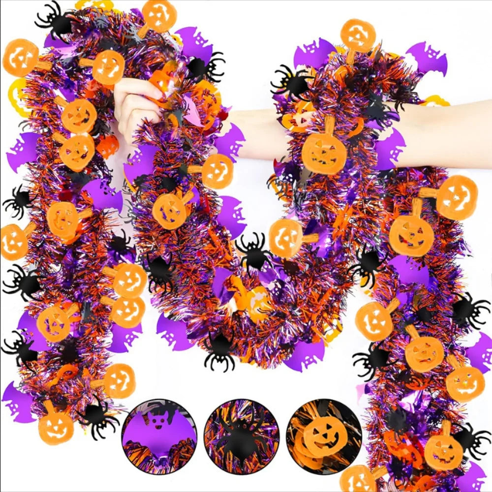 Haunted Elegance 2m Halloween Hanging Garland – Glitter Bats and Pumpkins for Festive Home Decor