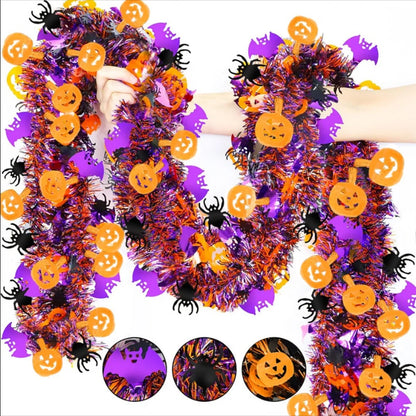 Haunted Elegance 2m Halloween Hanging Garland – Glitter Bats and Pumpkins for Festive Home Decor