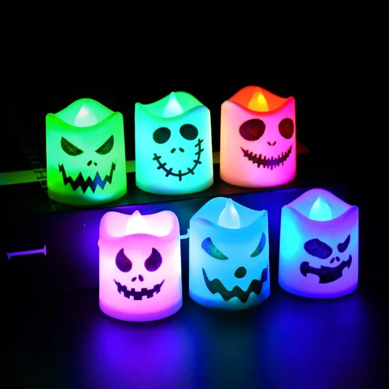 Haunting Glow LED Pumpkin & Ghost Candle Lights – 6pcs Halloween Decor Set