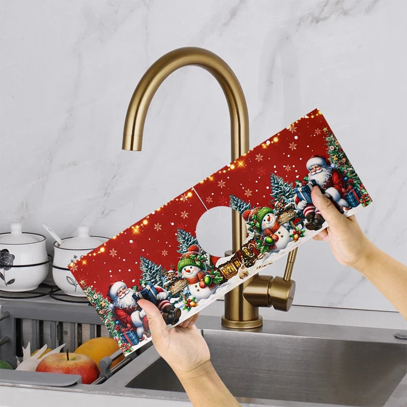Merry Kitchen Protector – Holiday Faucet Mat & Ornament Décor