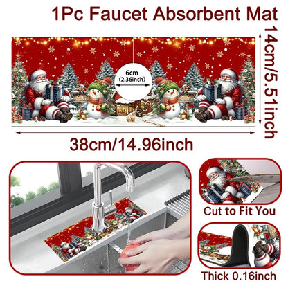 Merry Kitchen Protector – Holiday Faucet Mat & Ornament Décor
