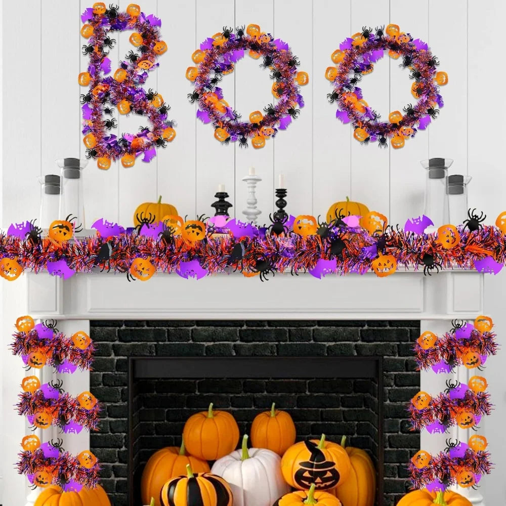 Haunted Elegance 2m Halloween Hanging Garland – Glitter Bats and Pumpkins for Festive Home Decor