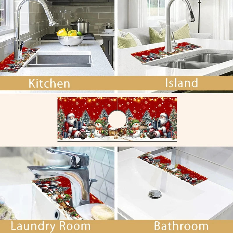 Merry Kitchen Protector – Holiday Faucet Mat & Ornament Décor