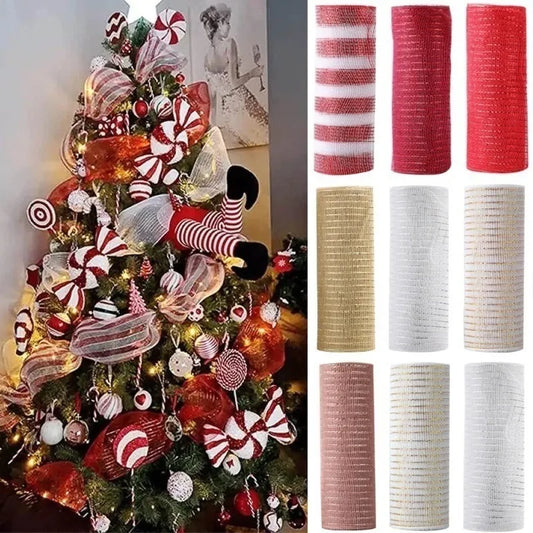 Luxury Xmas Decoration Ribbon – Mesh Roll Fabric for Home & Seasonal Celebrations