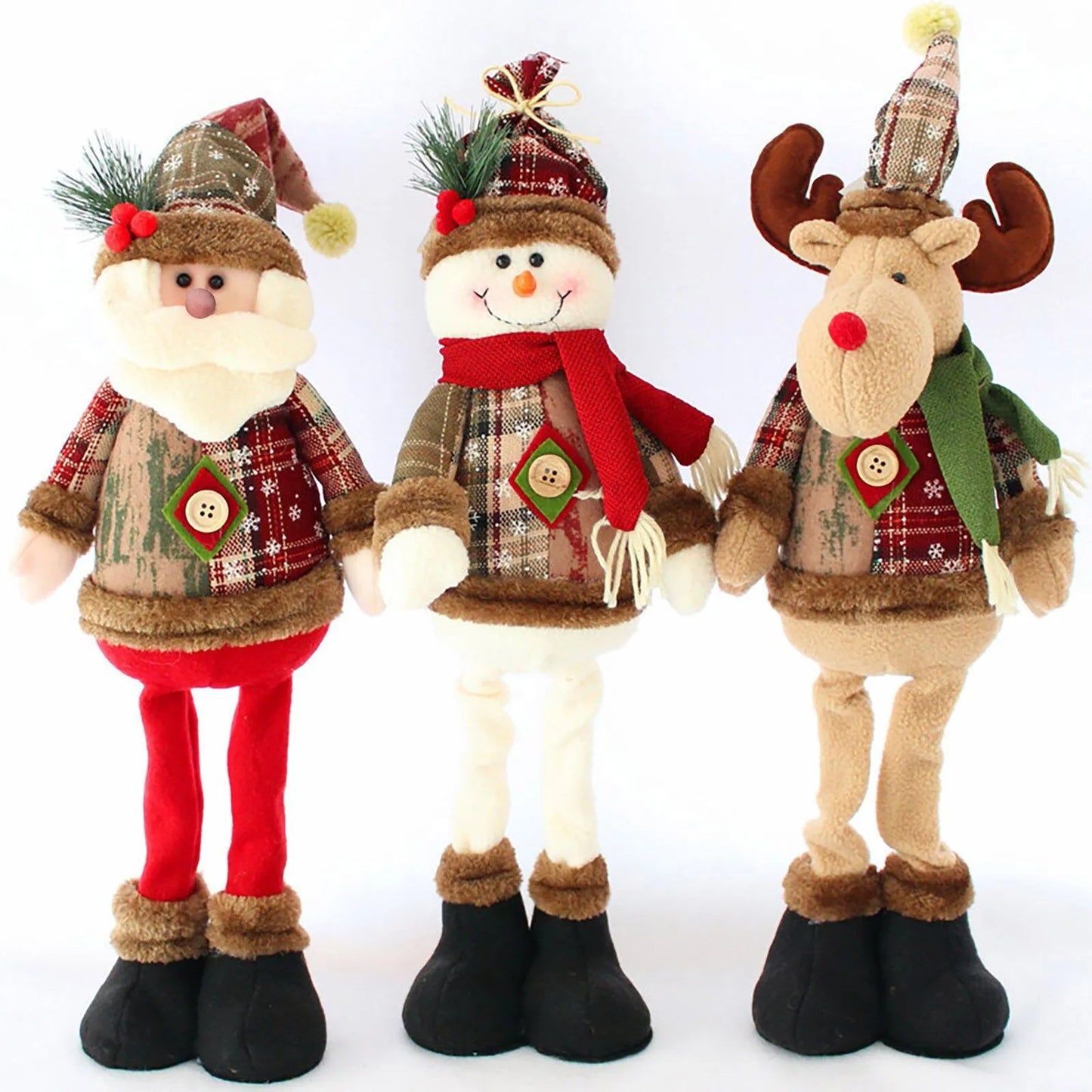 ✨ Children’s Xmas Gift Plush Set – Santa, Snowman & Reindeer Tree Decorations