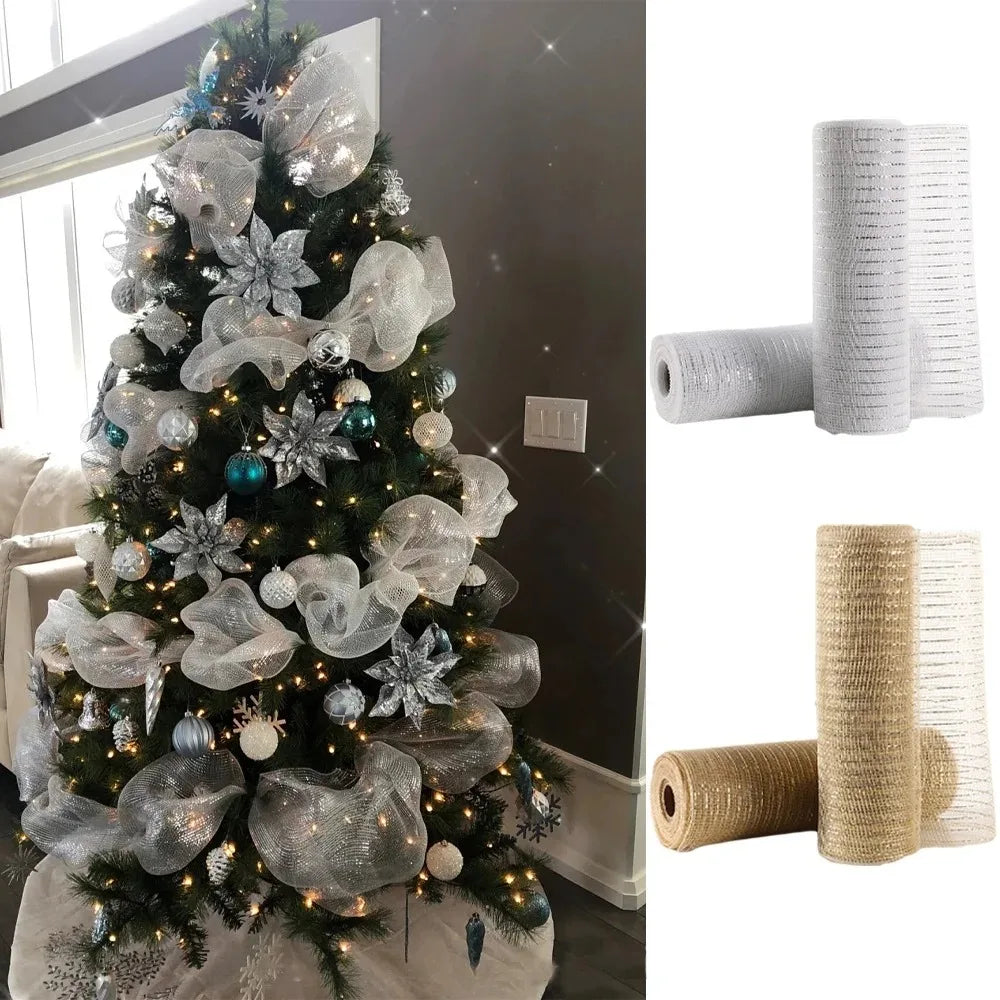 Luxury Xmas Decoration Ribbon – Mesh Roll Fabric for Home & Seasonal Celebrations