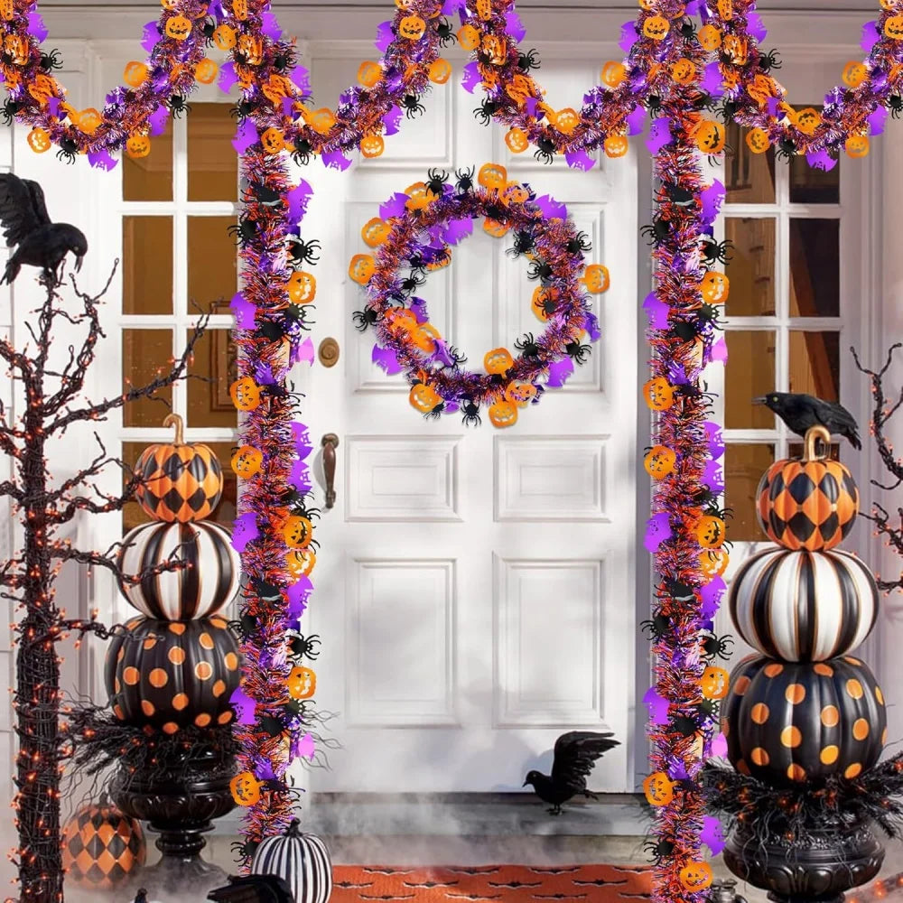 Haunted Elegance 2m Halloween Hanging Garland – Glitter Bats and Pumpkins for Festive Home Decor