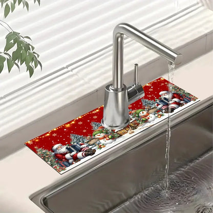 Merry Kitchen Protector – Holiday Faucet Mat & Ornament Décor