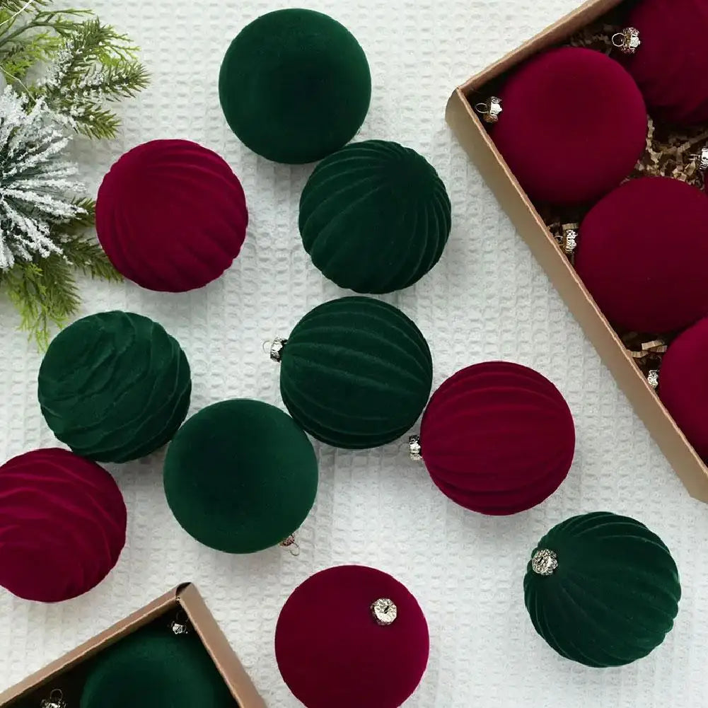 ✨ Luxury Flocked Velvet Tree Ornaments – 12 Pack