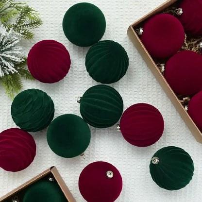 ✨ Luxury Flocked Velvet Tree Ornaments – 12 Pack