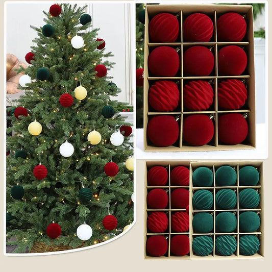 ✨ Luxury Flocked Velvet Tree Ornaments – 12 Pack