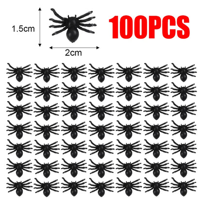 Creepy Crawly Spider Pack – Fake Black Insects for Halloween & Pranks (50/500PCS)
