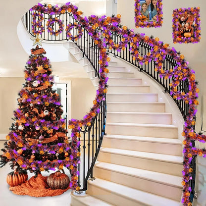 Haunted Elegance 2m Halloween Hanging Garland – Glitter Bats and Pumpkins for Festive Home Decor