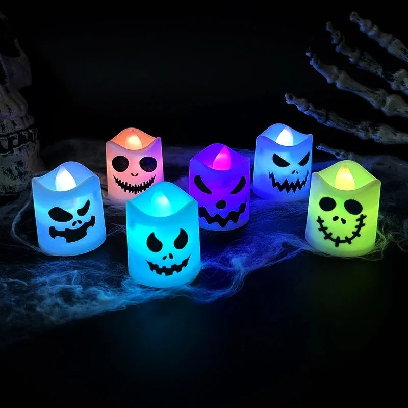 Haunting Glow LED Pumpkin & Ghost Candle Lights – 6pcs Halloween Decor Set