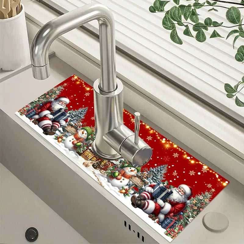 Merry Kitchen Protector – Holiday Faucet Mat & Ornament Décor