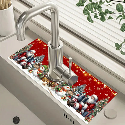 Merry Kitchen Protector – Holiday Faucet Mat & Ornament Décor