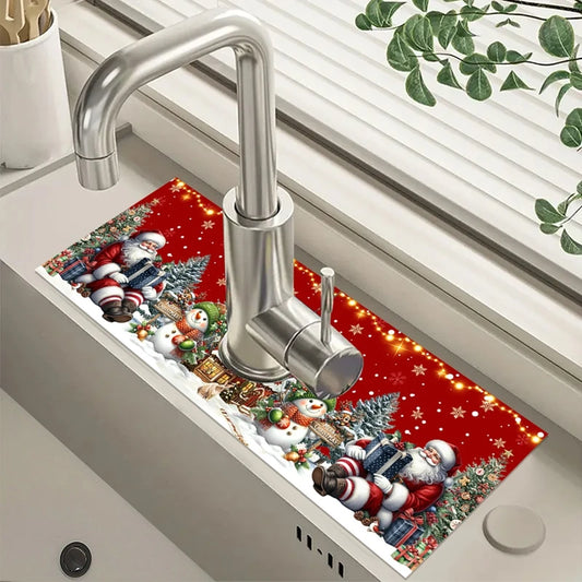 Merry Kitchen Protector – Holiday Faucet Mat & Ornament Décor